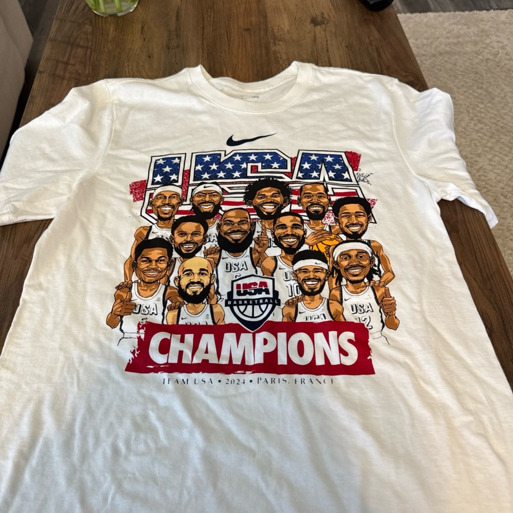 Nike Men’s White 2024 Paris Olympic Champions T-Shirt USA Basketball Small